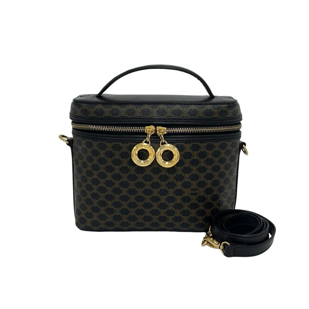 CELINE Vintage Macadam Blazon Pattern Leather 2-Way Handbag Vanity Bag Should...